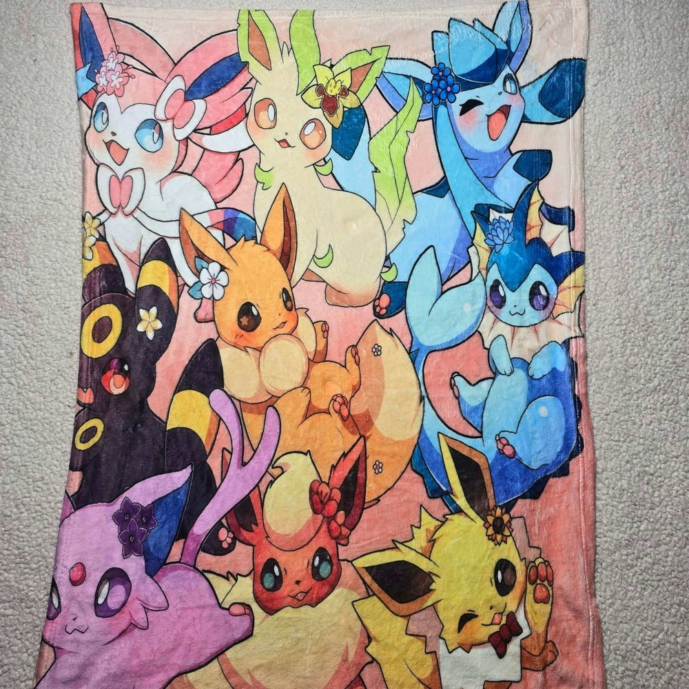 Pokemon Eevee Evolutions Fleece Throw Blanket Pink Eeveelutions Kids 30x39
